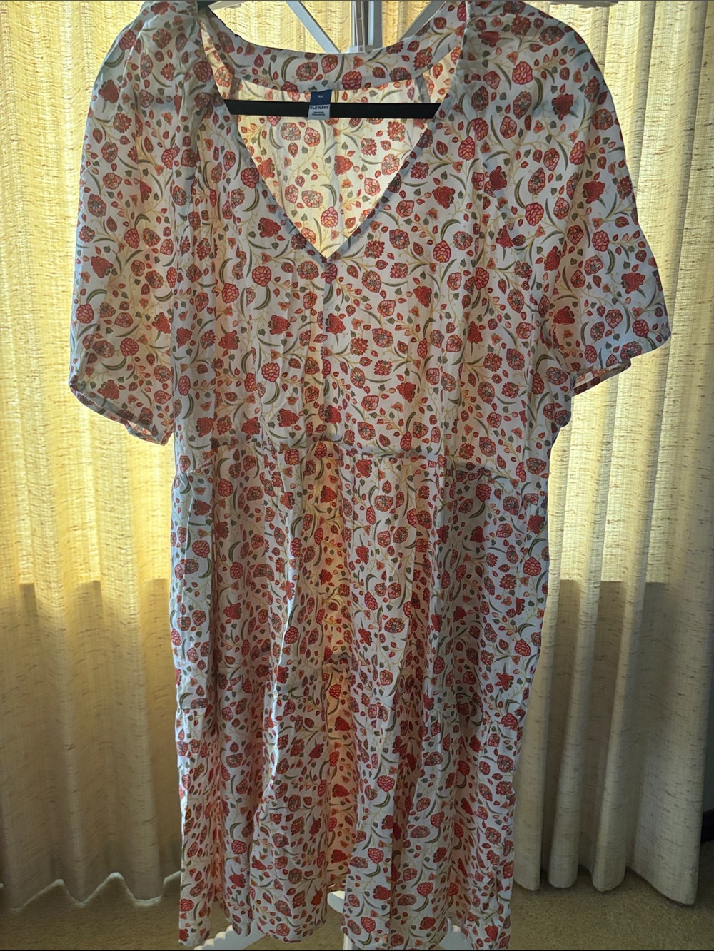 Old Navy Cream Dress with Red Floral Print